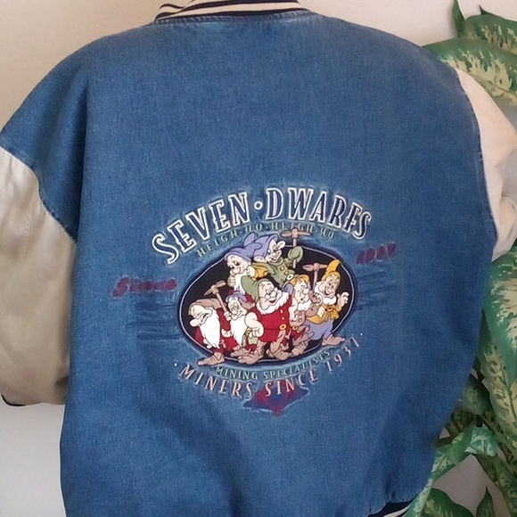 !!!RARE!!!  Disney "SEVEN DWARFS" Letterman Bomber Jeans Jacket - Picture 5 of 15